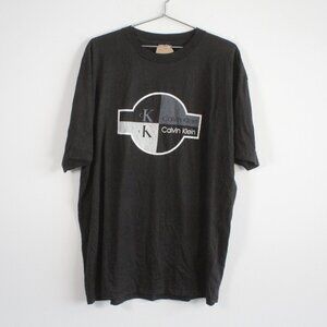 Vintage Oneita Calvin Klein Unique Logo Print Tee Shirt Black XL